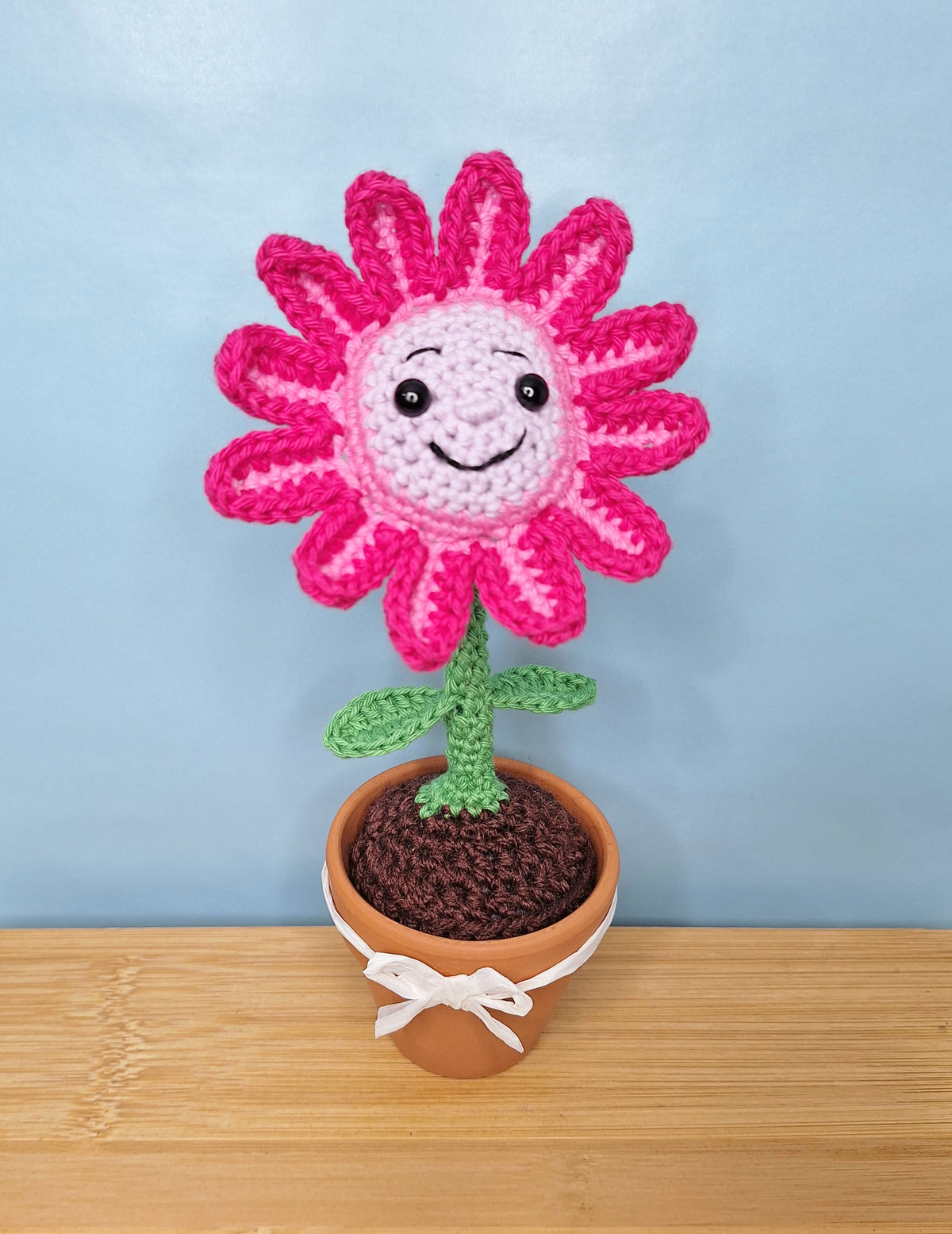 Happy Daisy Crocheted Flower in  Terracotta Pot