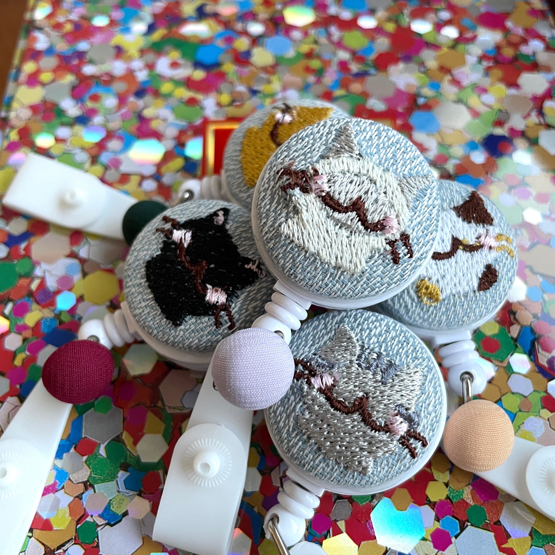 Embroidered Cat Retractable Badge Reel