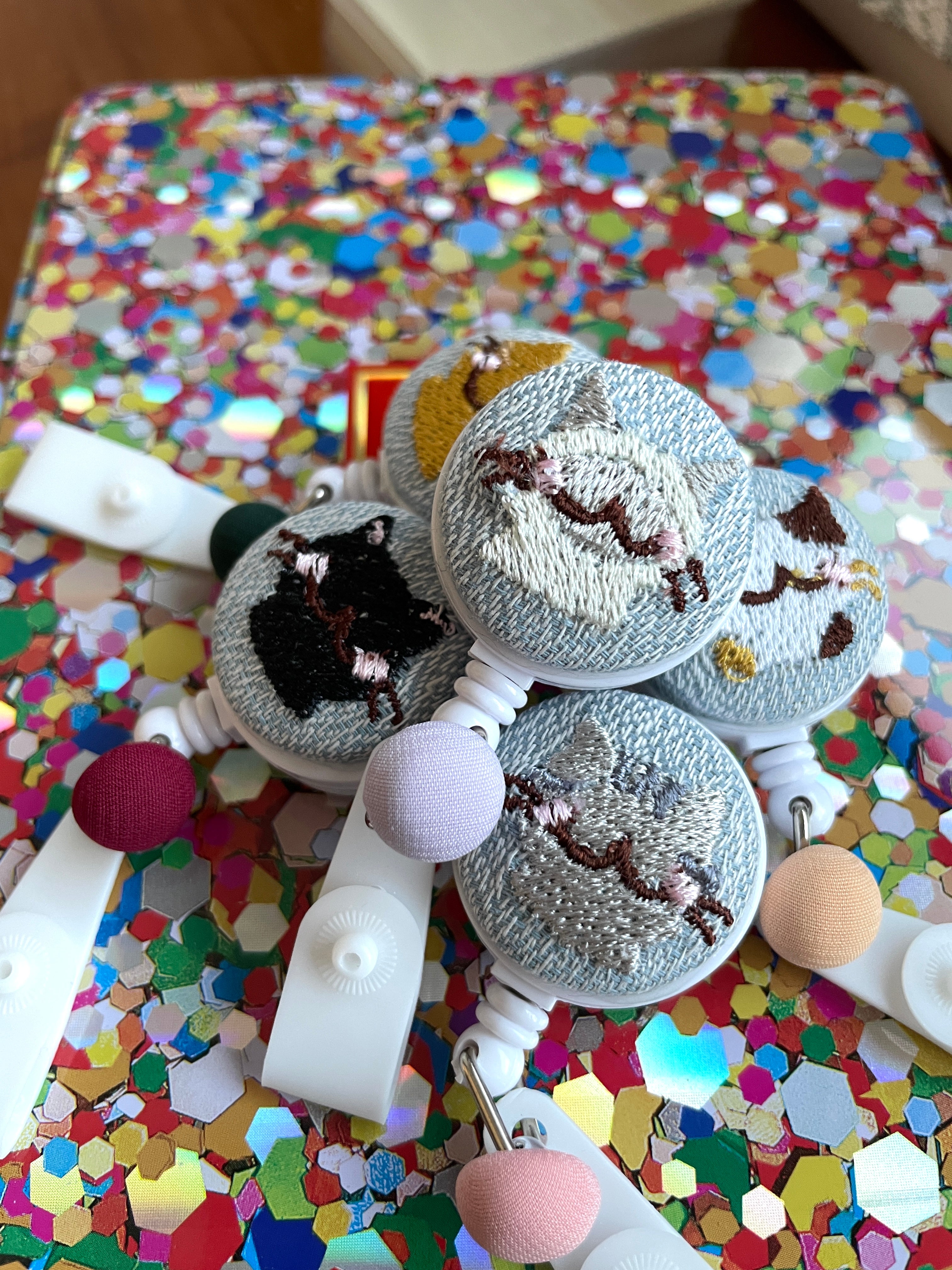 Embroidered Cat Retractable Badge Reel