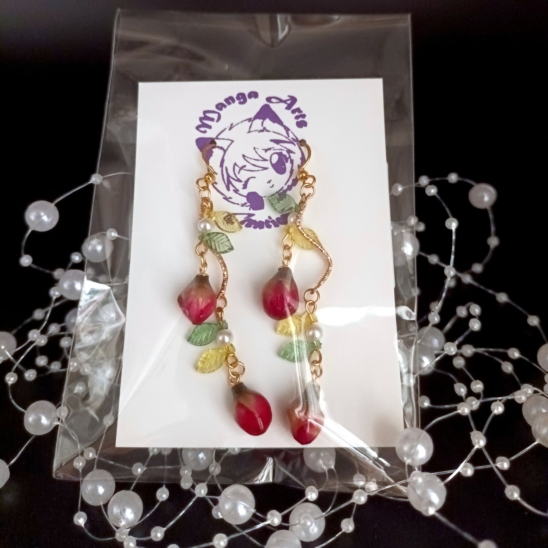 Golden Vine with Real Mini Rose Buds Earrings