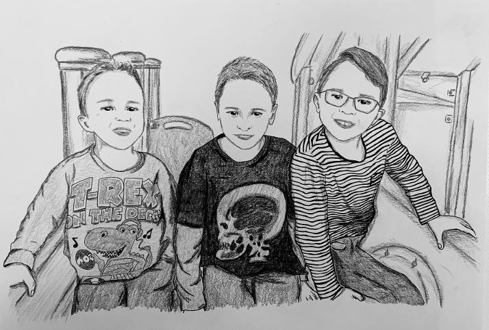 Commissioned custom portrait, hand drawn