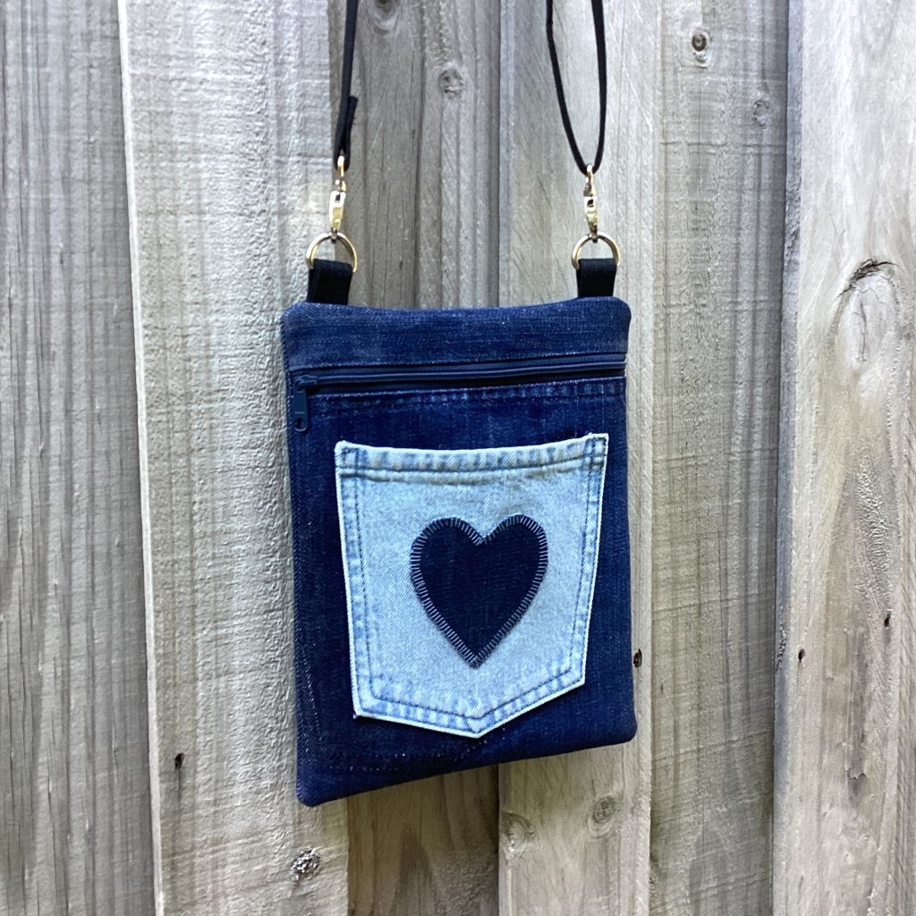 Upcycled Denim Crossbody Bag – Blue Heart Pocket