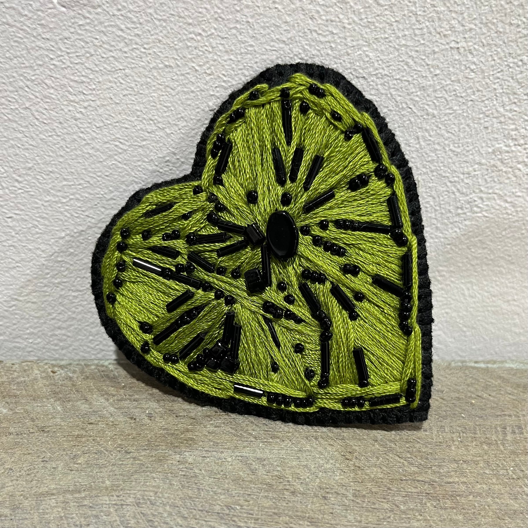 Embroidered Green Heart Brooch
