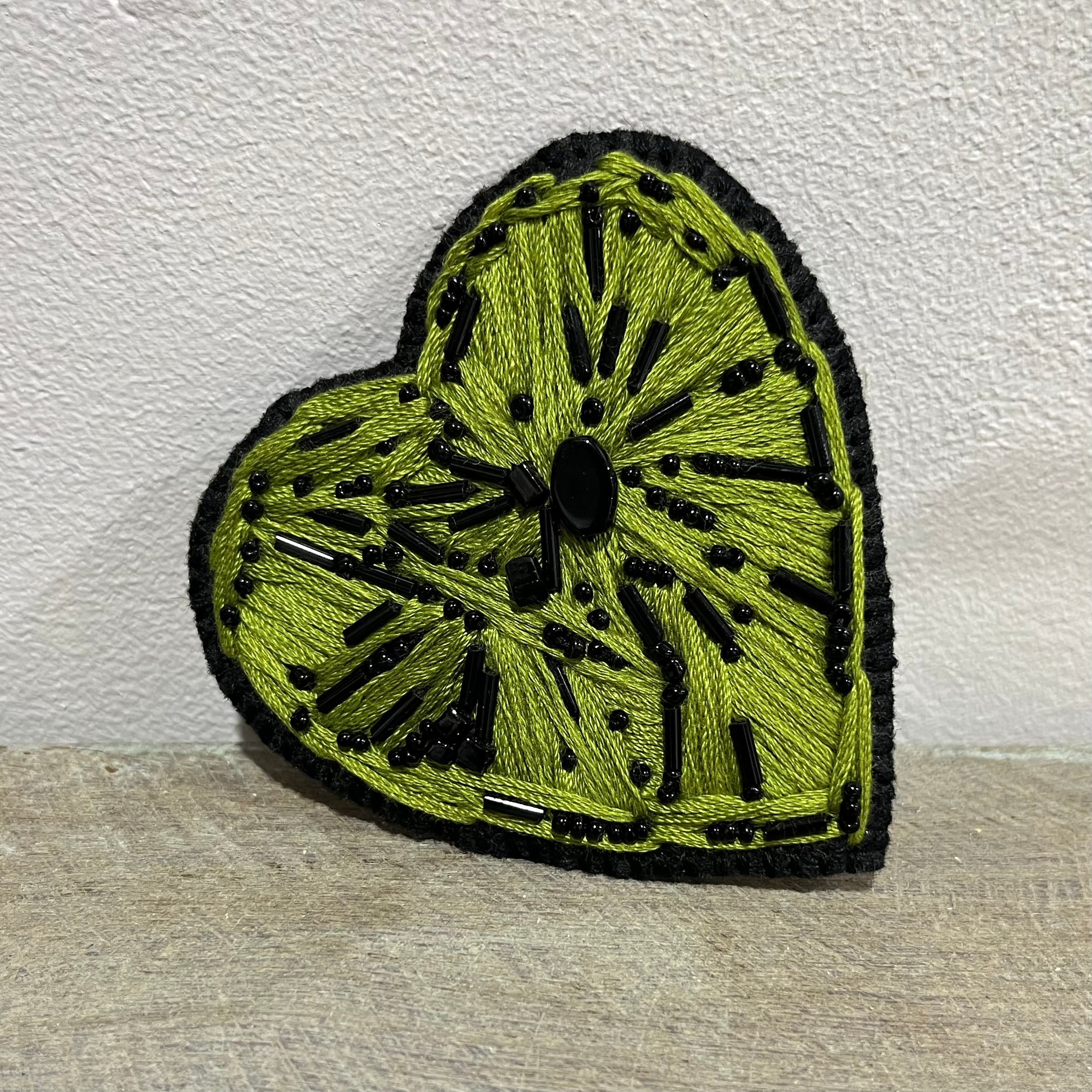 Embroidered Green Heart Brooch