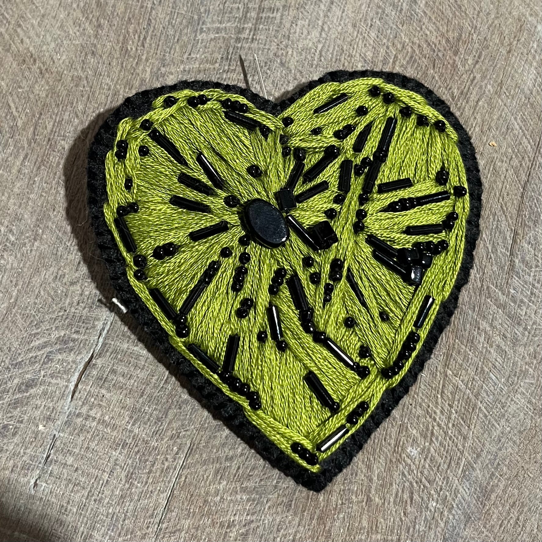 Embroidered Green Heart Brooch