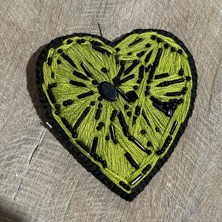 Embroidered Green Heart Brooch