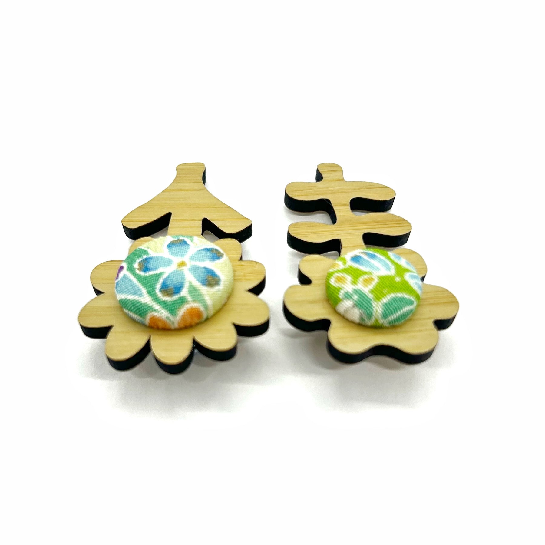 Double Floral Brooch - Greens