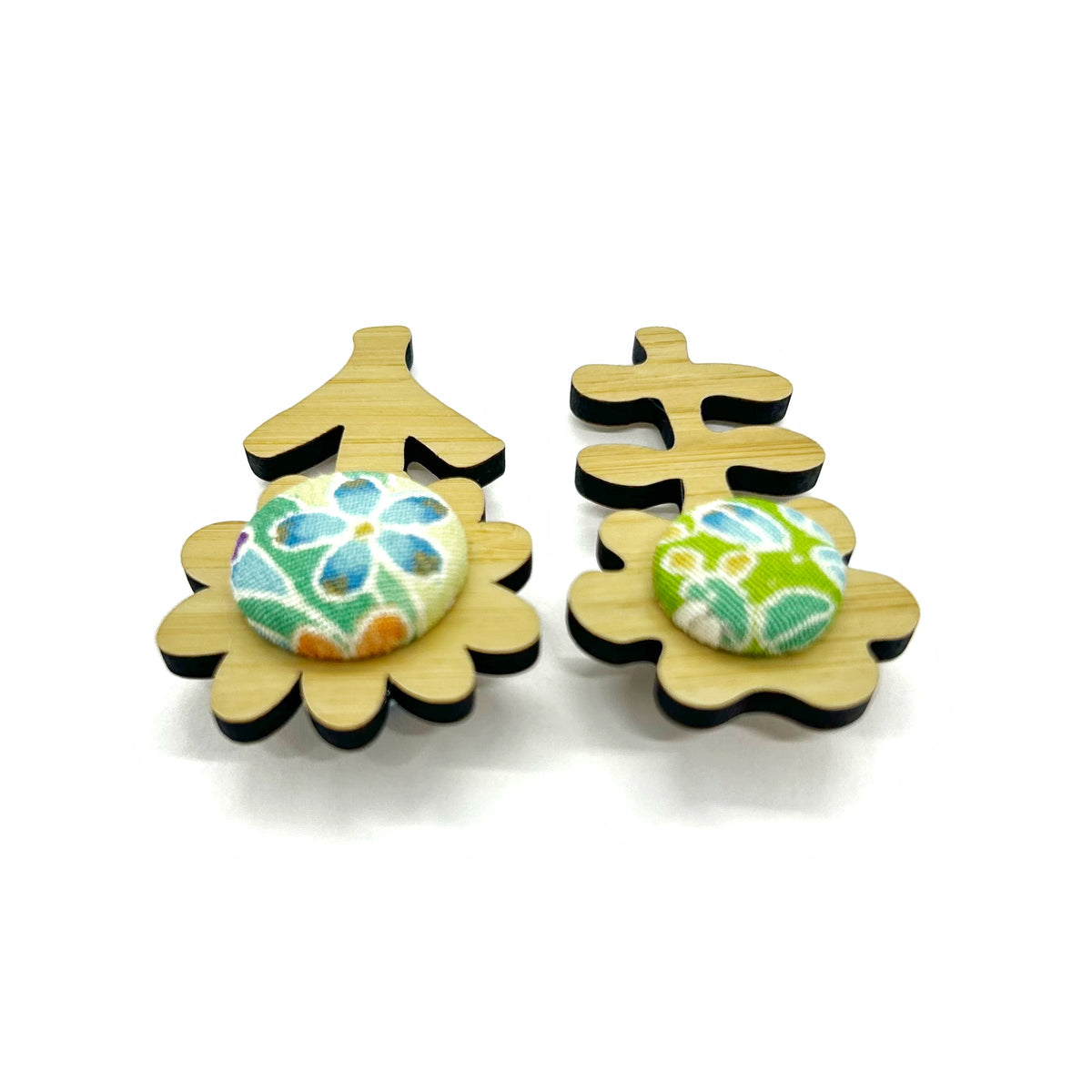 Double Floral Brooch - Greens
