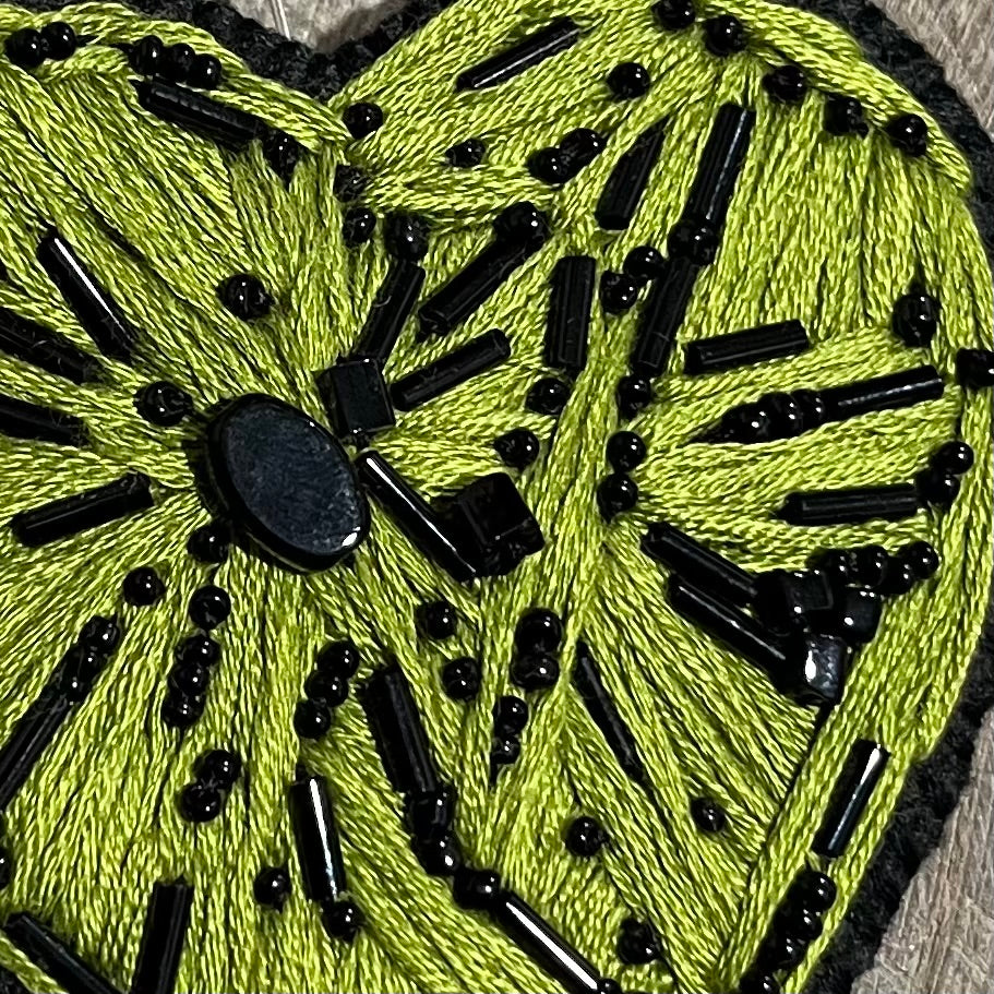 Embroidered Green Heart Brooch