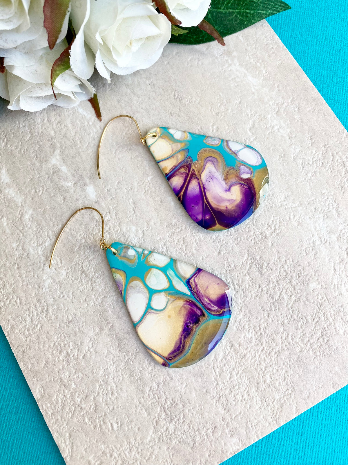 Stunning Turquoise and Gold Abstract Art Earrings