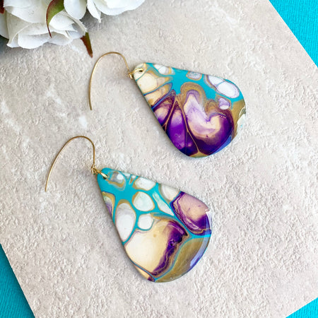 Stunning Turquoise and Gold Abstract Art Earrings
