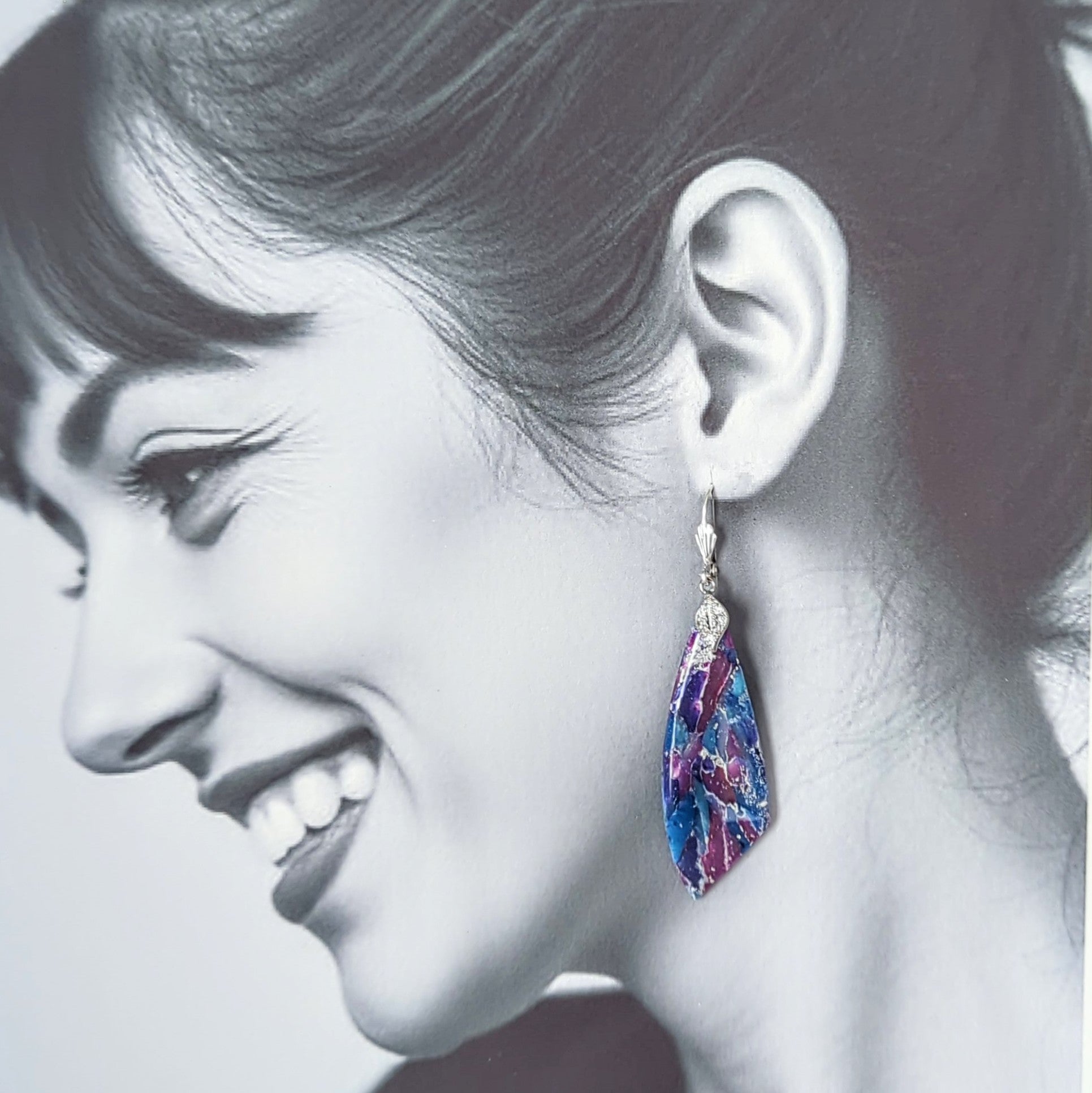 Multi Colour, Stone Look Drop Earrings.