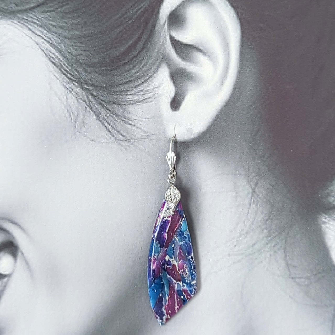 Multi Colour, Stone Look Drop Earrings.