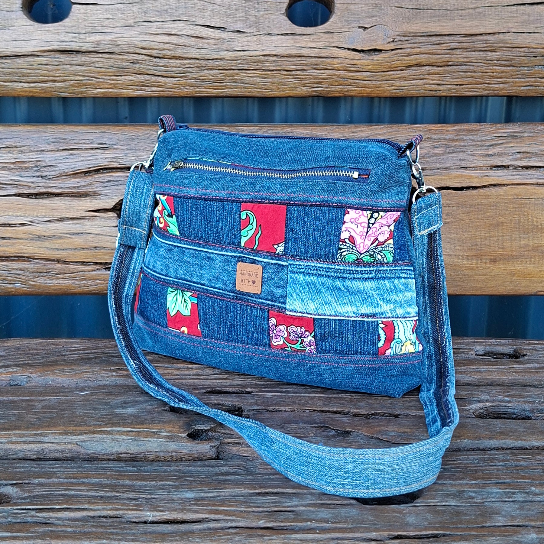 SALE - Dr Zeuss Style Fabric & Recycled Denim Shoulder Bag