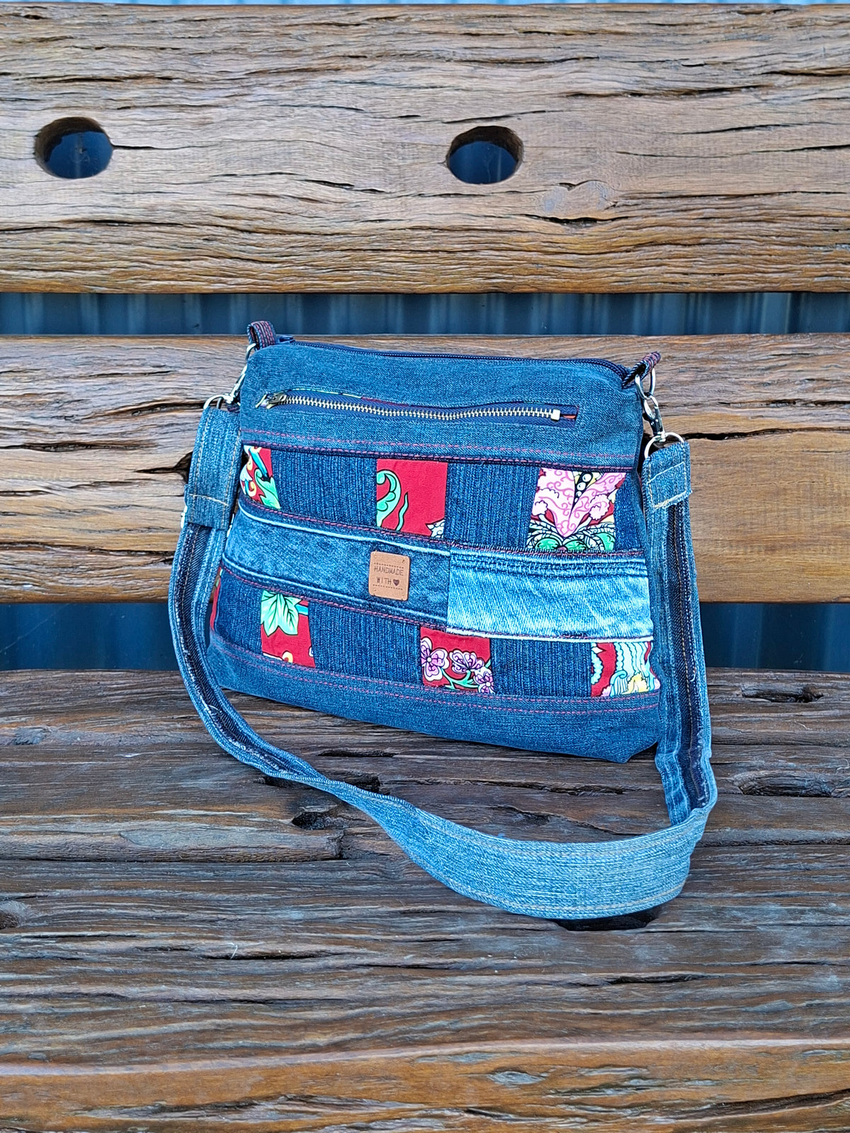 SALE - Dr Zeuss Style Fabric & Recycled Denim Shoulder Bag