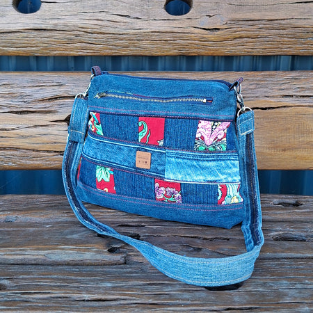 SALE - Dr Zeuss Style Fabric & Recycled Denim Shoulder Bag