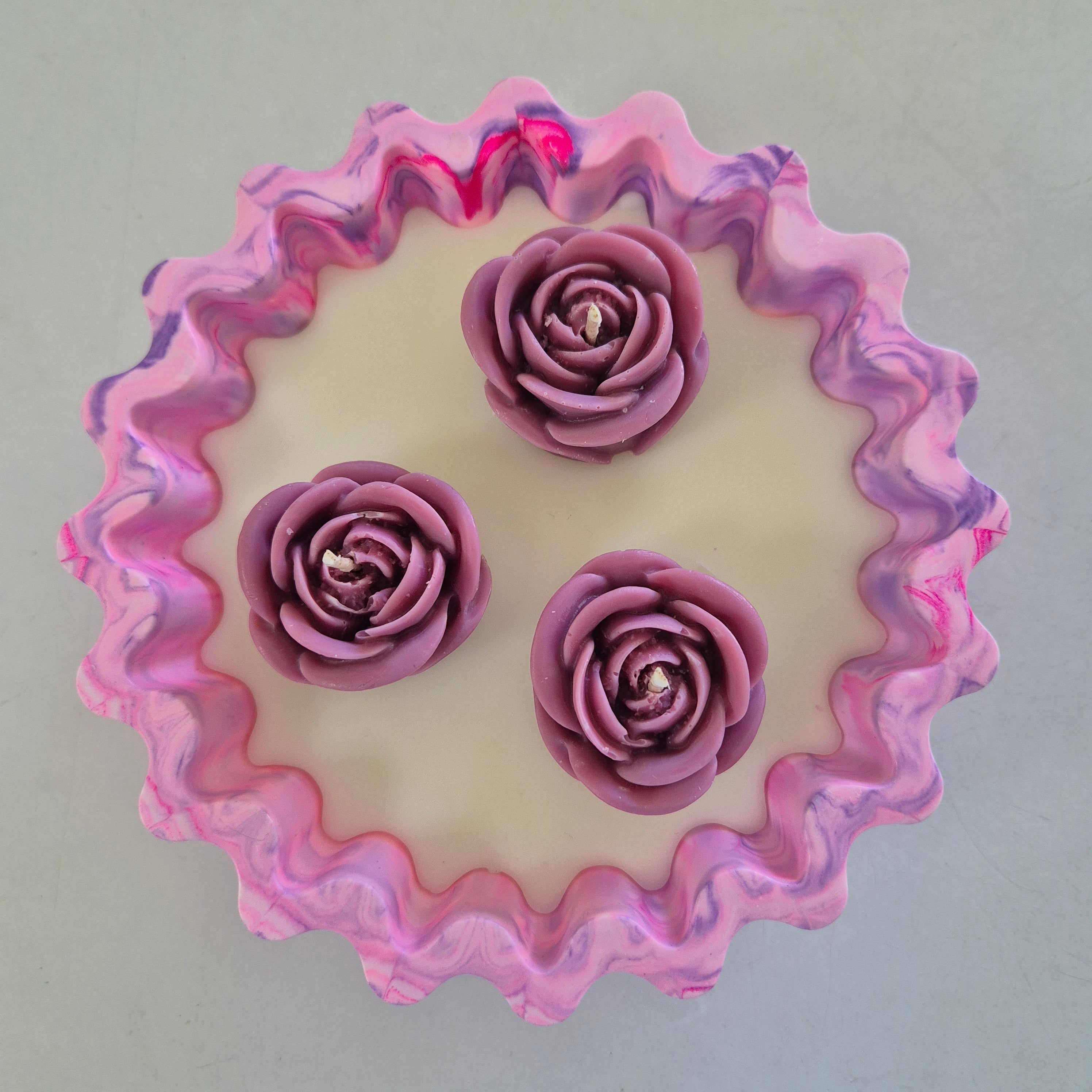 Pink Eco-concrete rose bowl with rose fragranced soy wax