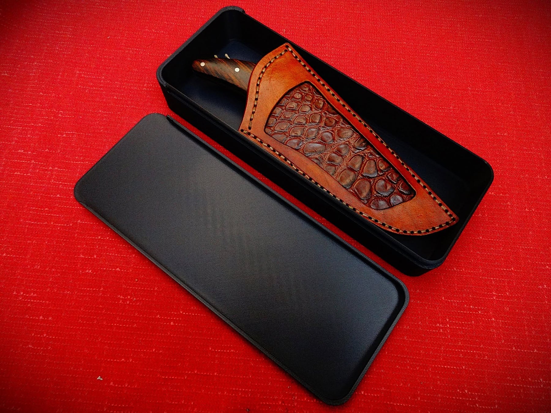 Outdoor camping 440c fixed blade knife leather sheath crocodile skin