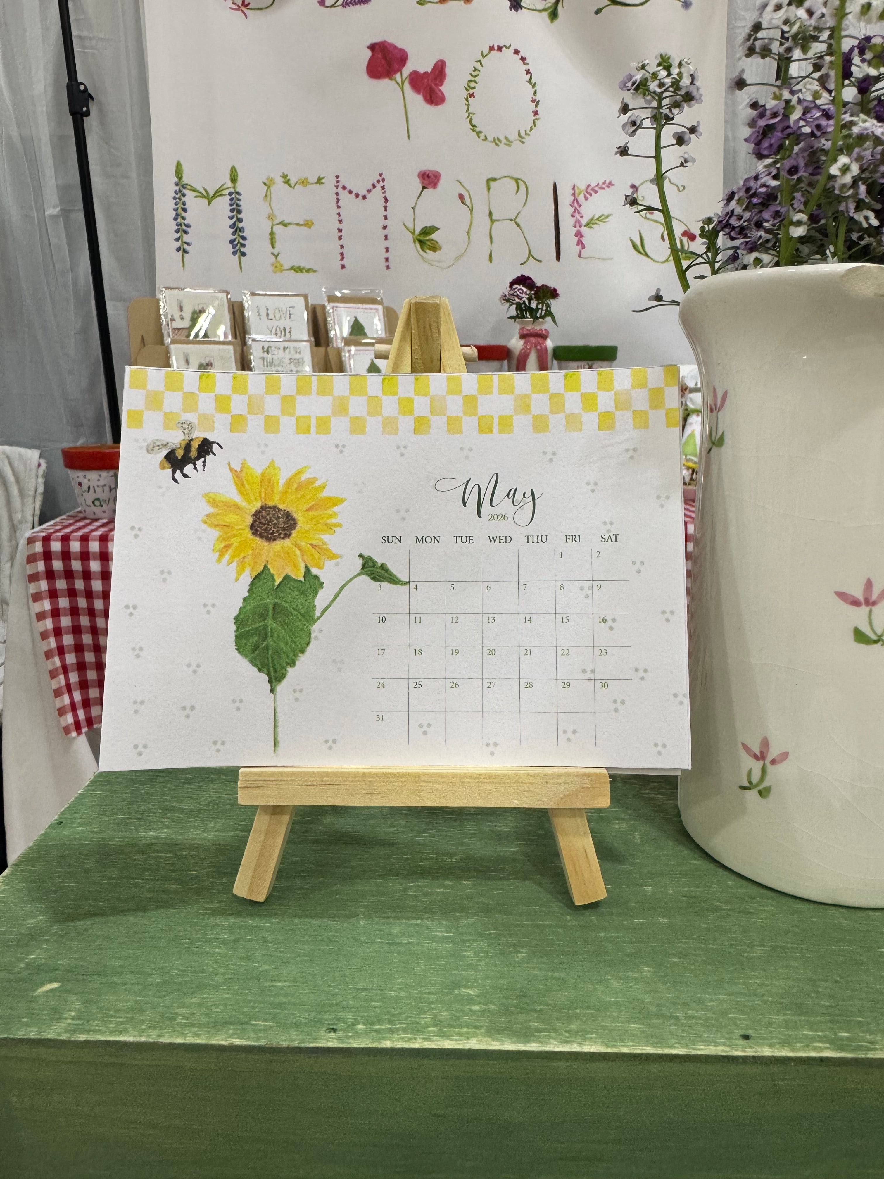 2026 Desk Calendar & Wooden Stand