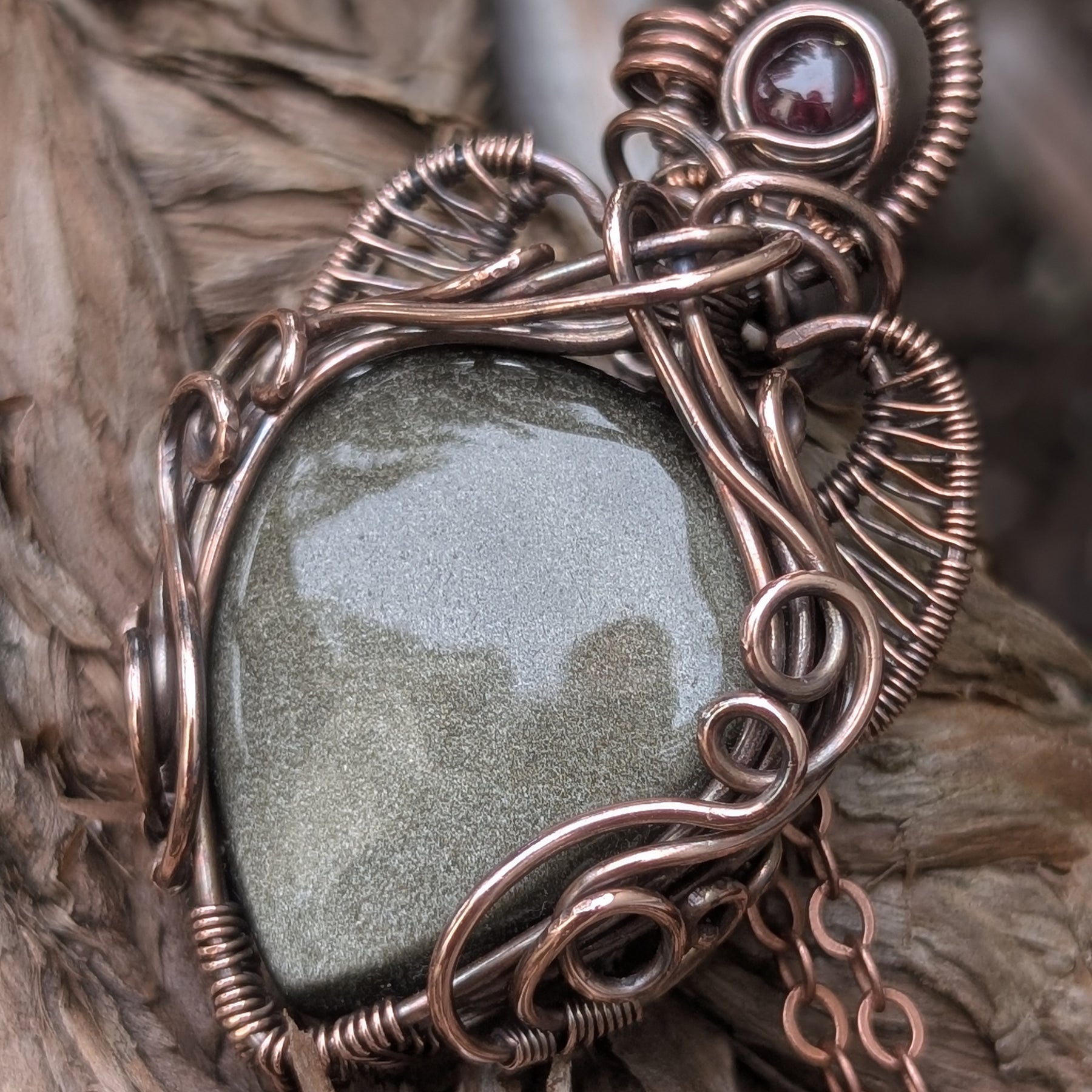 Winifred - Gold Sheen Obsidian & Garnet in Oxidised Copper