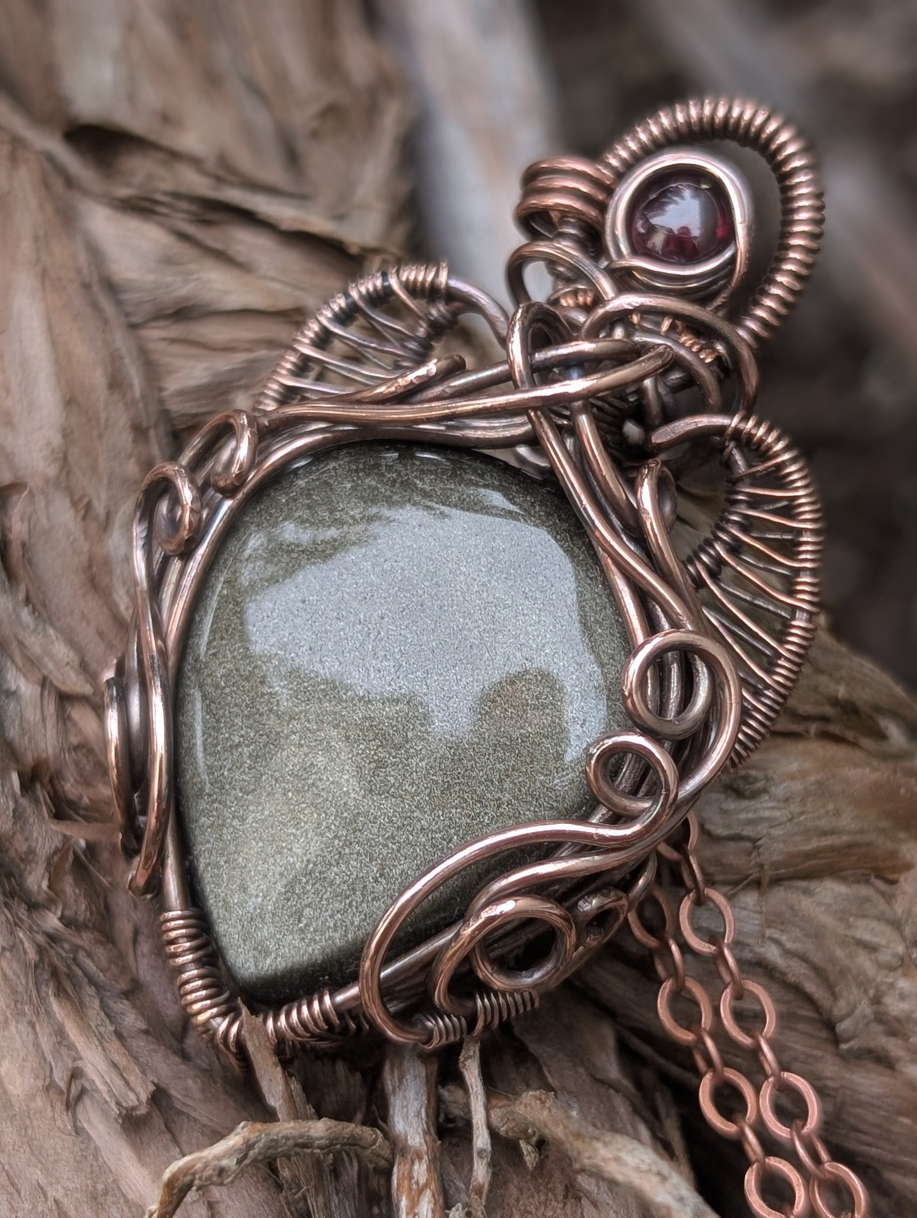 Winifred - Gold Sheen Obsidian & Garnet in Oxidised Copper