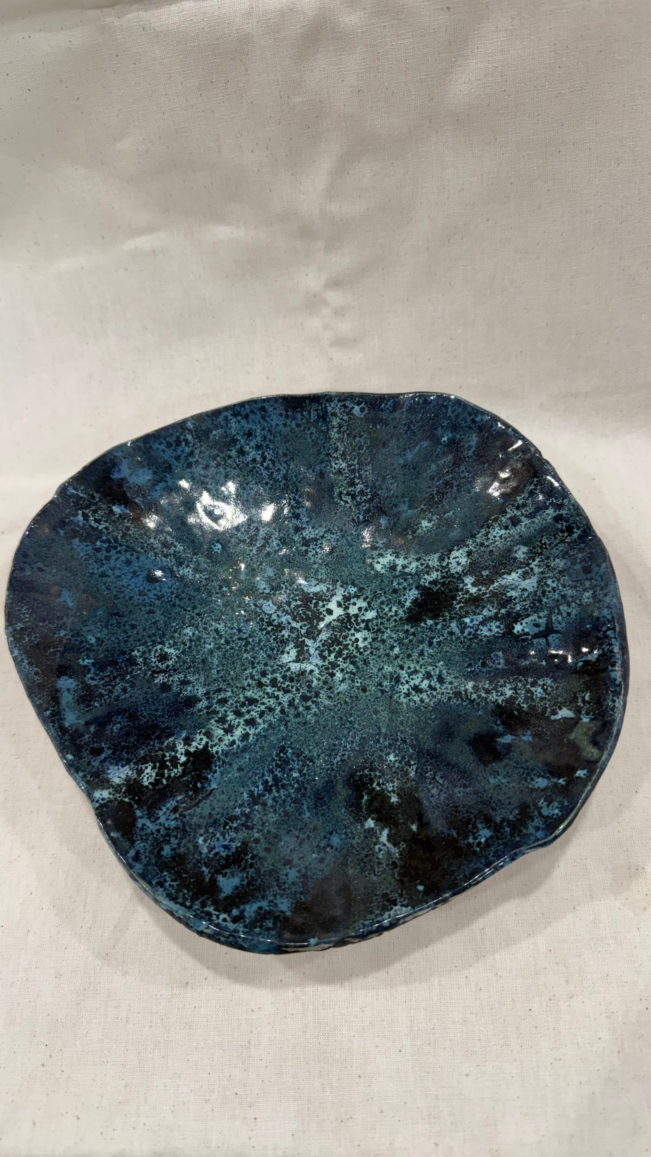 Organic Textured Round Platter in Multi Glazes