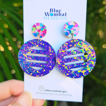 Disco Inspired Resin Glitter Statement Dangle Earrings