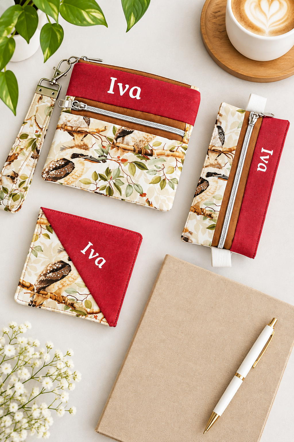 Personalized Kookaburra Stationery Gift Set: Pen Case, Pouch, Bookmark, Notebook, Stickers