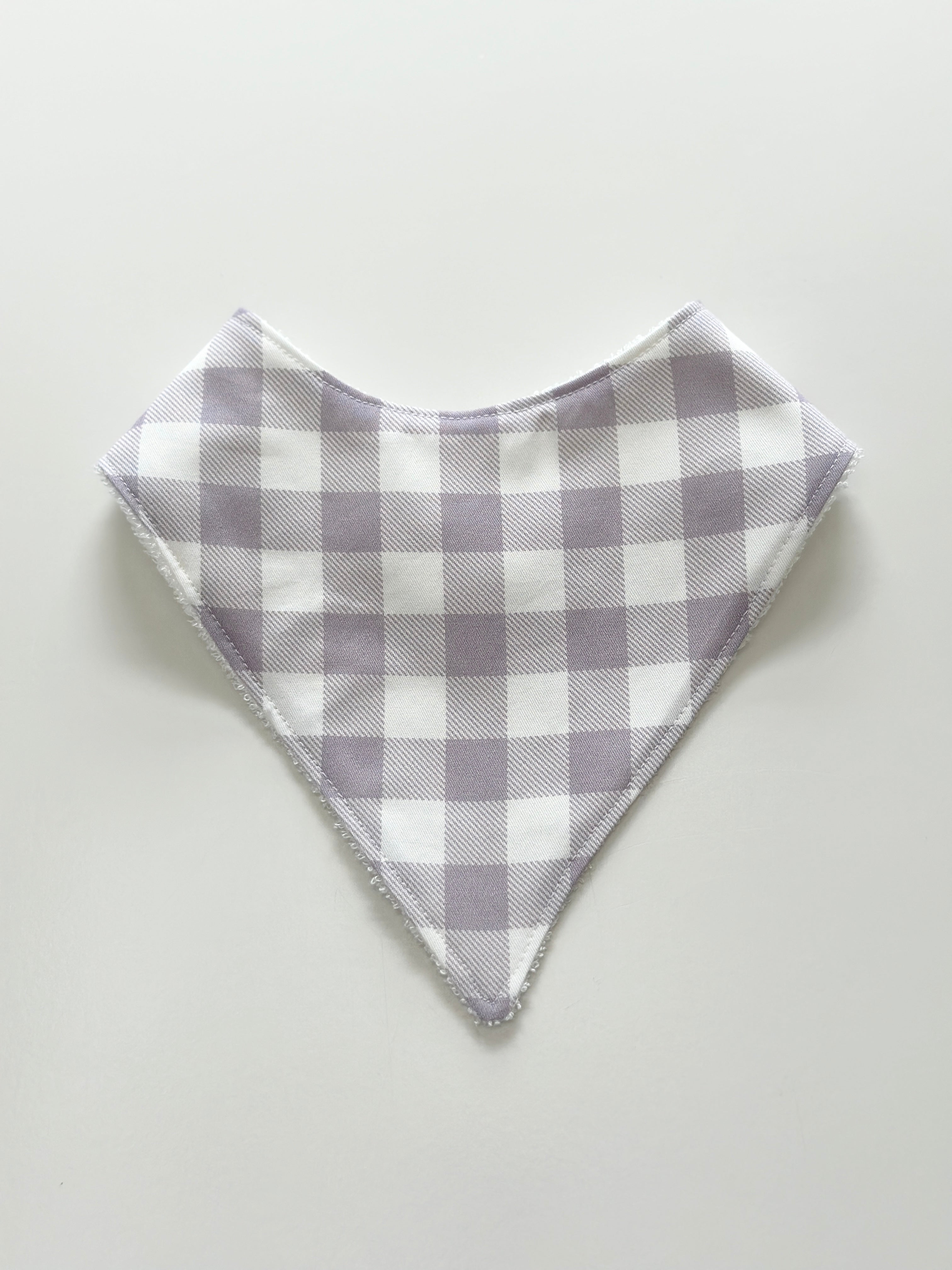 Lilac gingham bandana bib