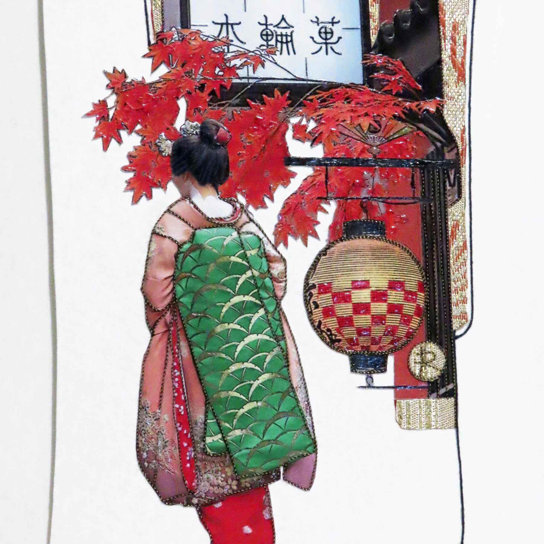 Unframed Collage Art - Japanese Geisha Autumn Leaves
