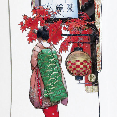 Unframed Collage Art - Japanese Geisha Autumn Leaves