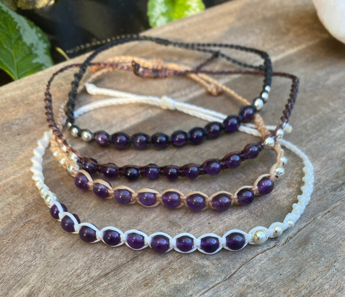 Amethyst Beaded Anklet: Macrame Adjustable Waterproof