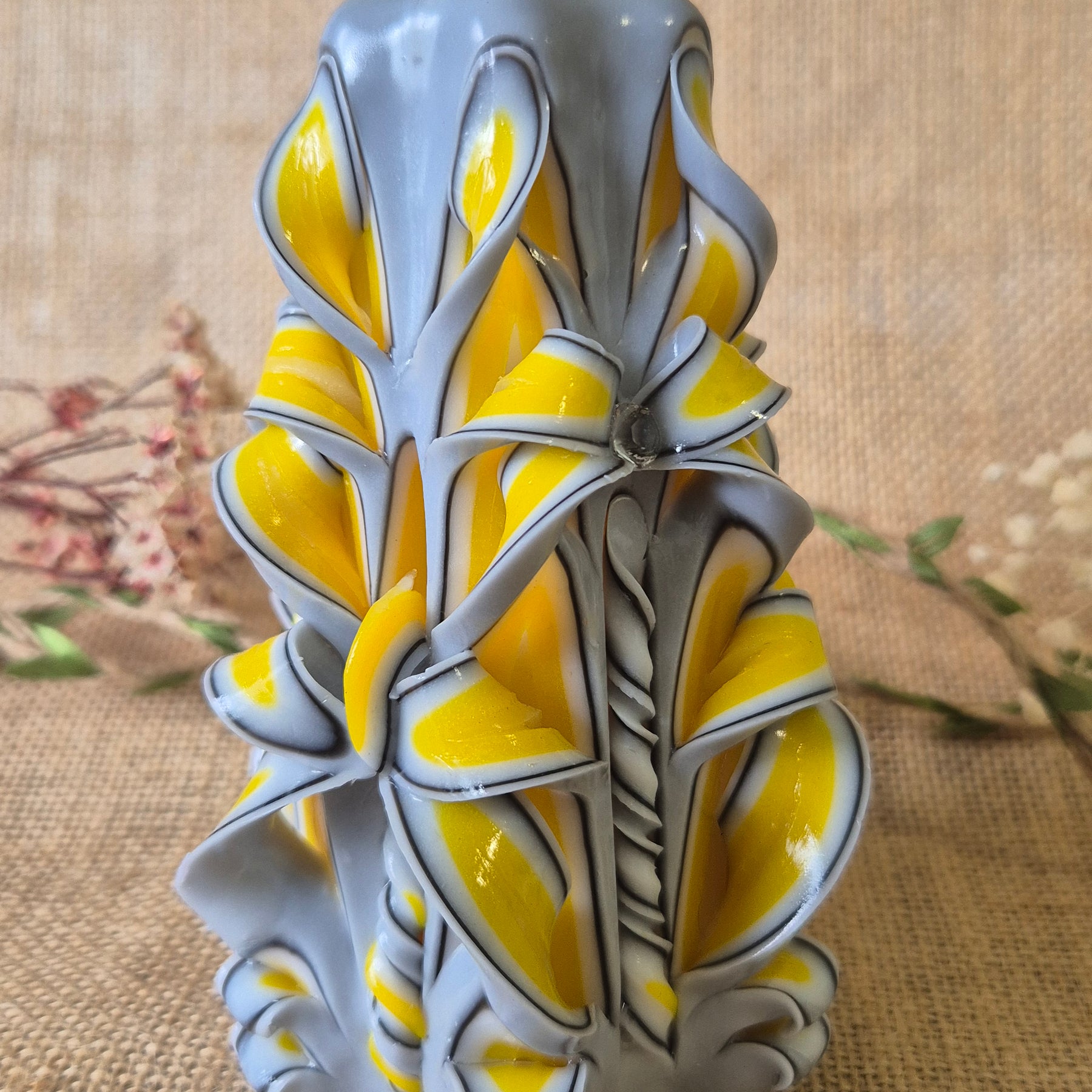 Yellow and Grey Candle 13cm
