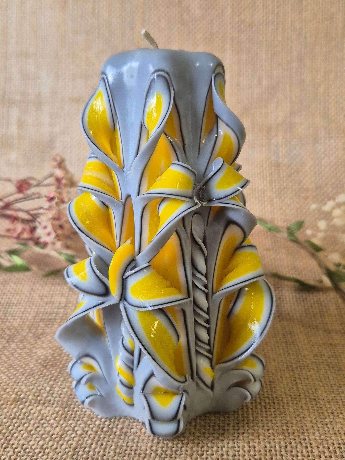 Yellow and Grey Candle 13cm