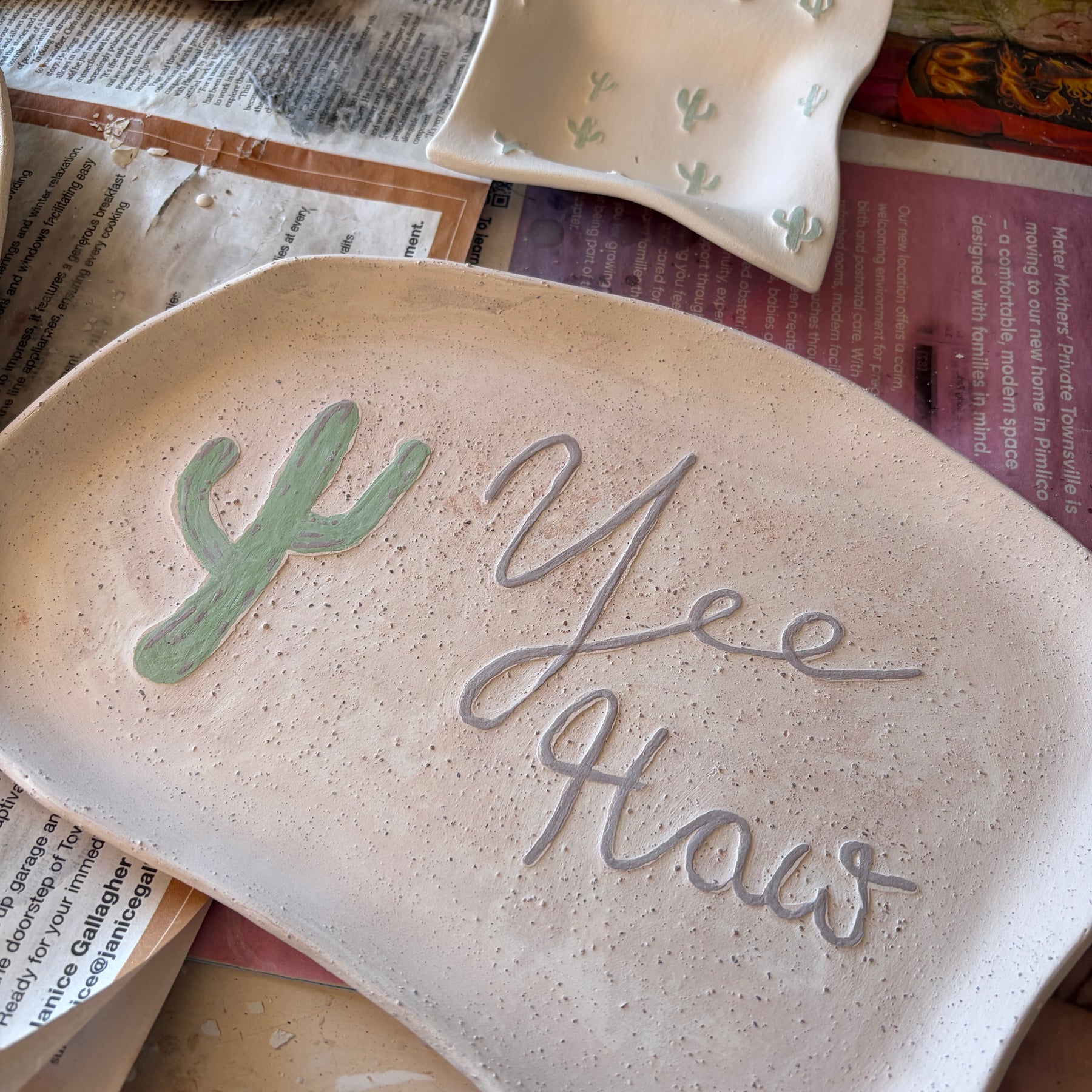 Yee Haw Western Plate - Reclaimed Clay - Cactus