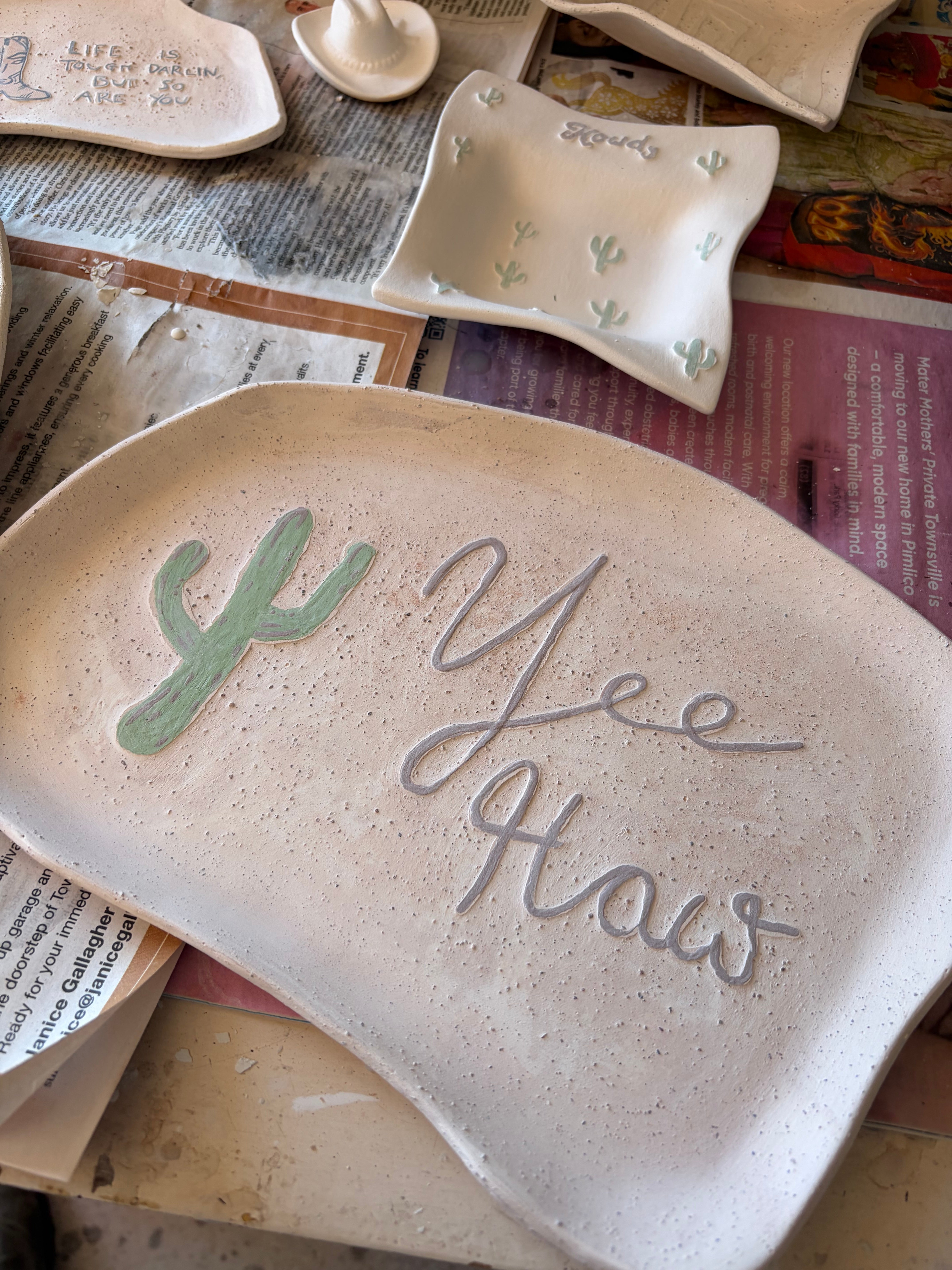 Yee Haw Western Plate - Reclaimed Clay - Cactus