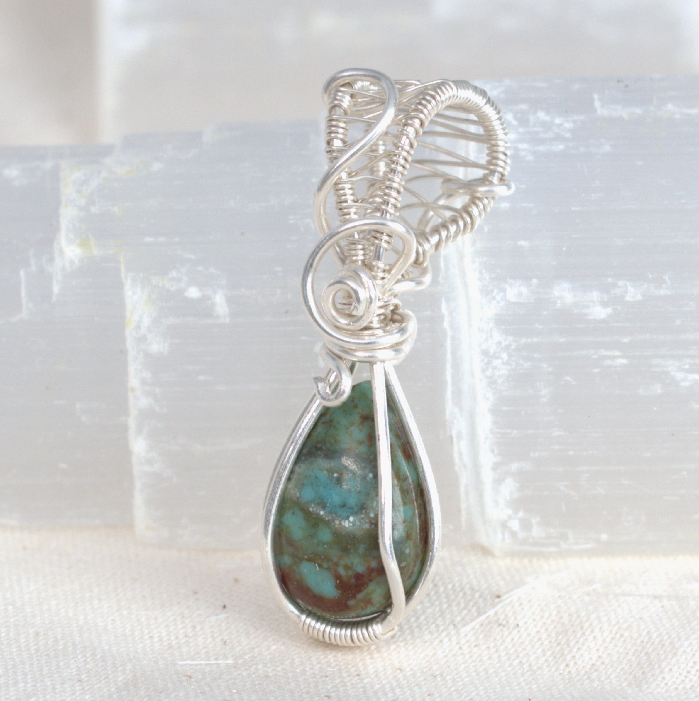 Wire Wrapped Tibetan Turquoise Keepsake Pendant