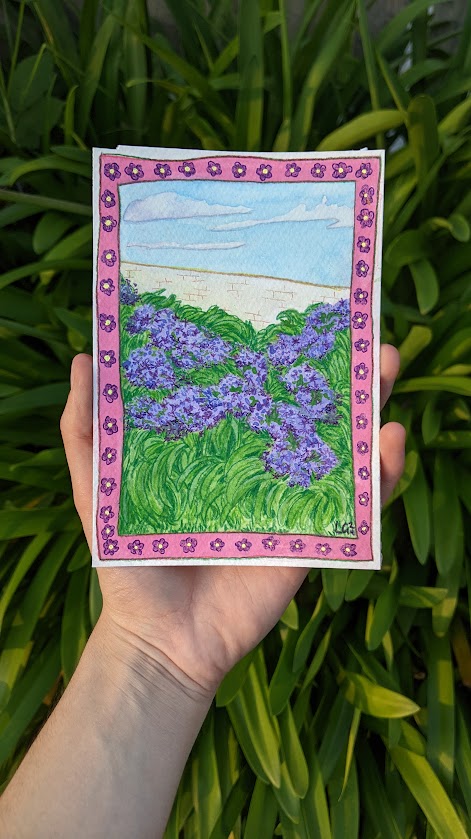 Purple garden - A6 original artwork