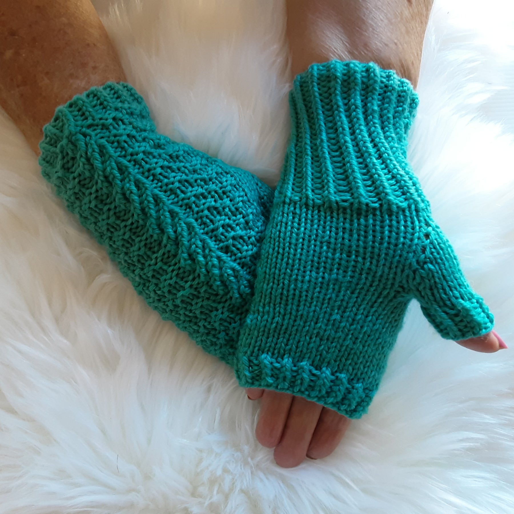 Jade pure wool fingerless mittens