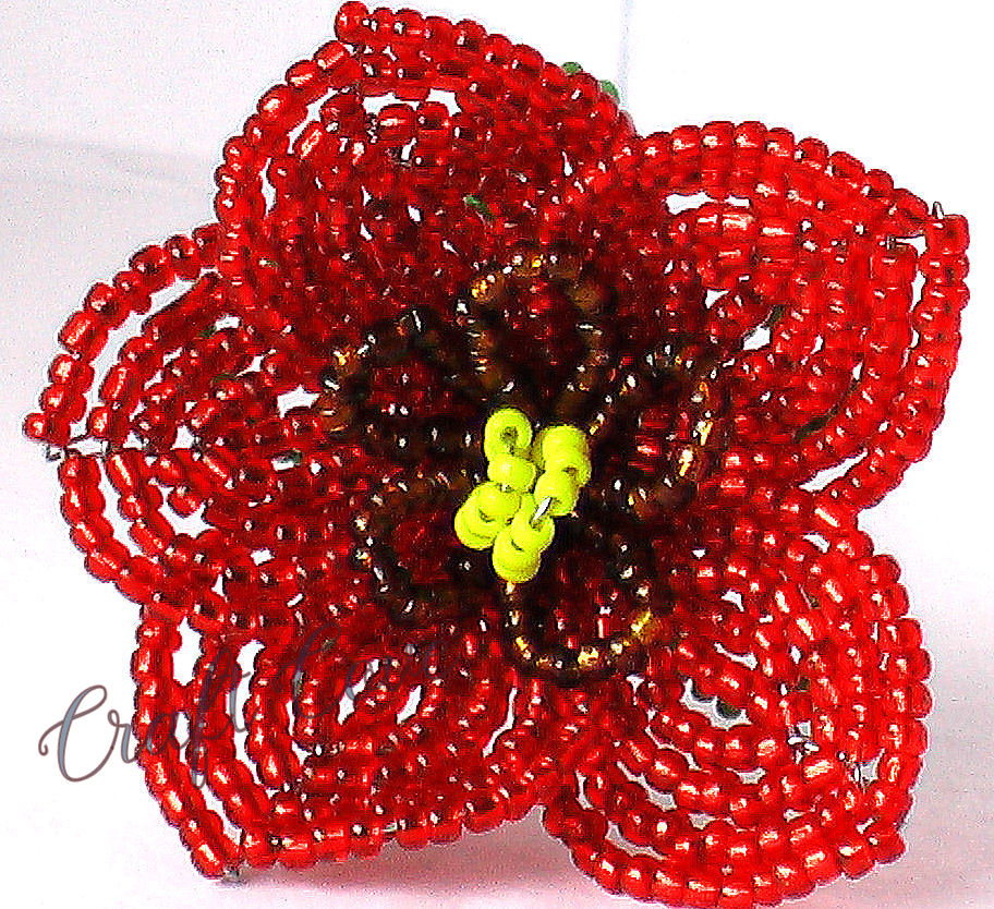 French Beaded Red Wildflower
