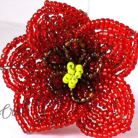 French Beaded Red Wildflower