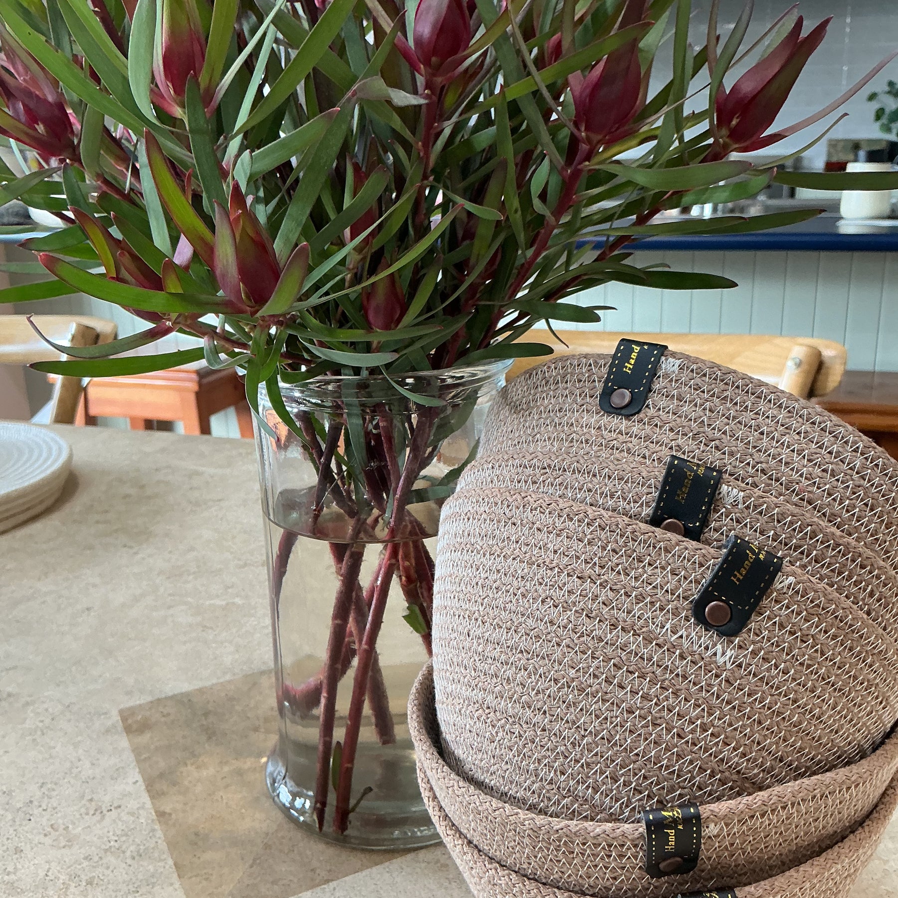 Dainty taupe trinket basket, cotton rop
