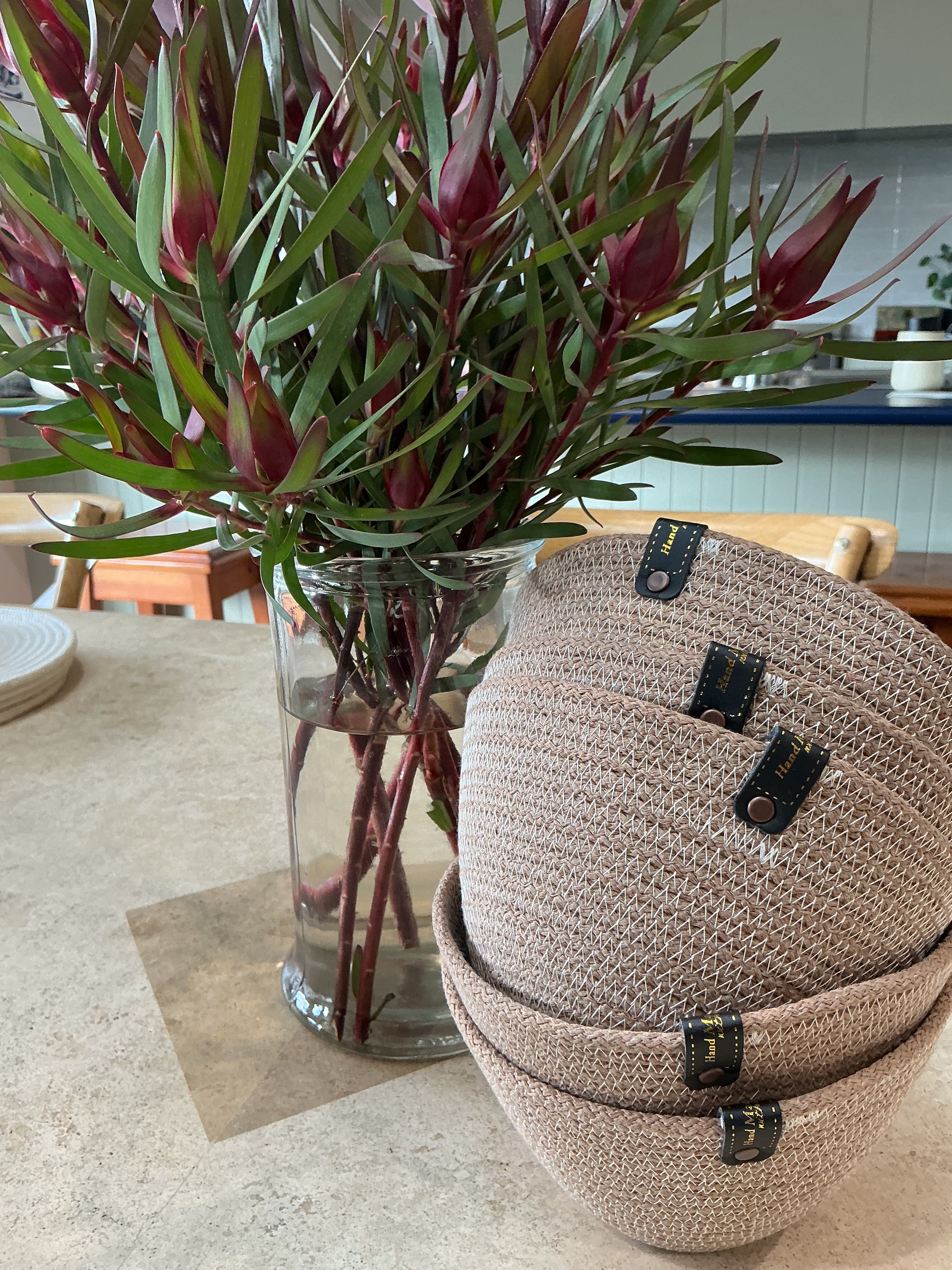 Dainty taupe trinket basket, cotton rop