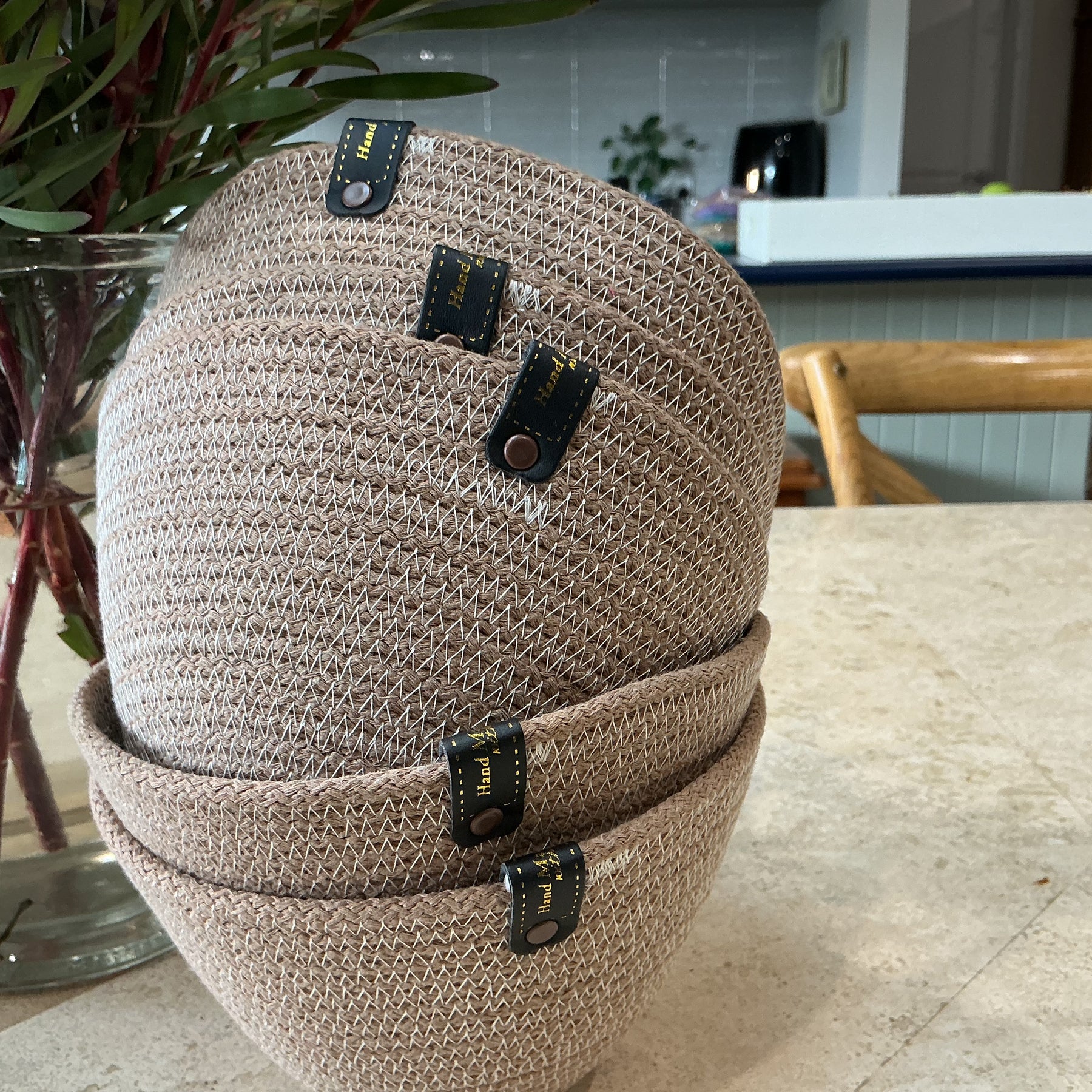 Dainty taupe trinket basket, cotton rop
