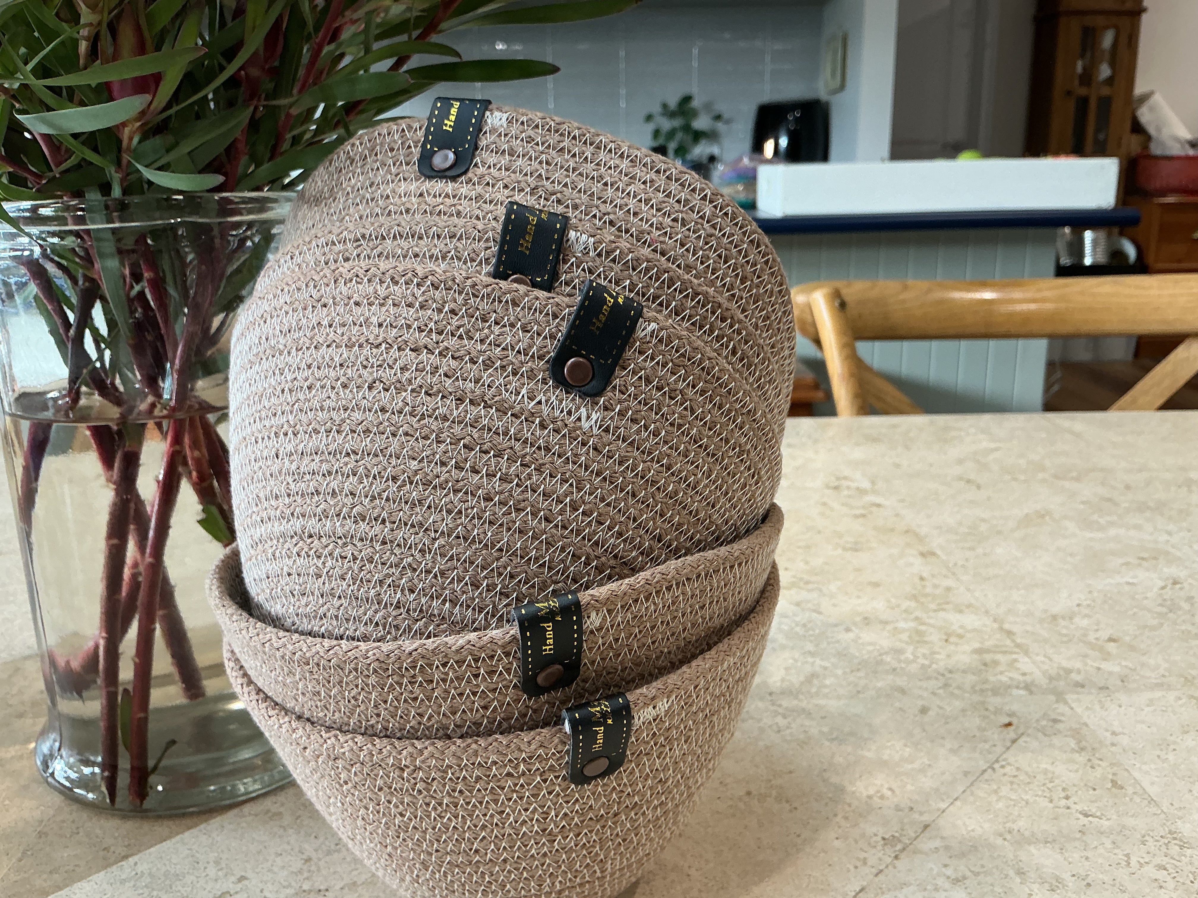 Dainty taupe trinket basket, cotton rop