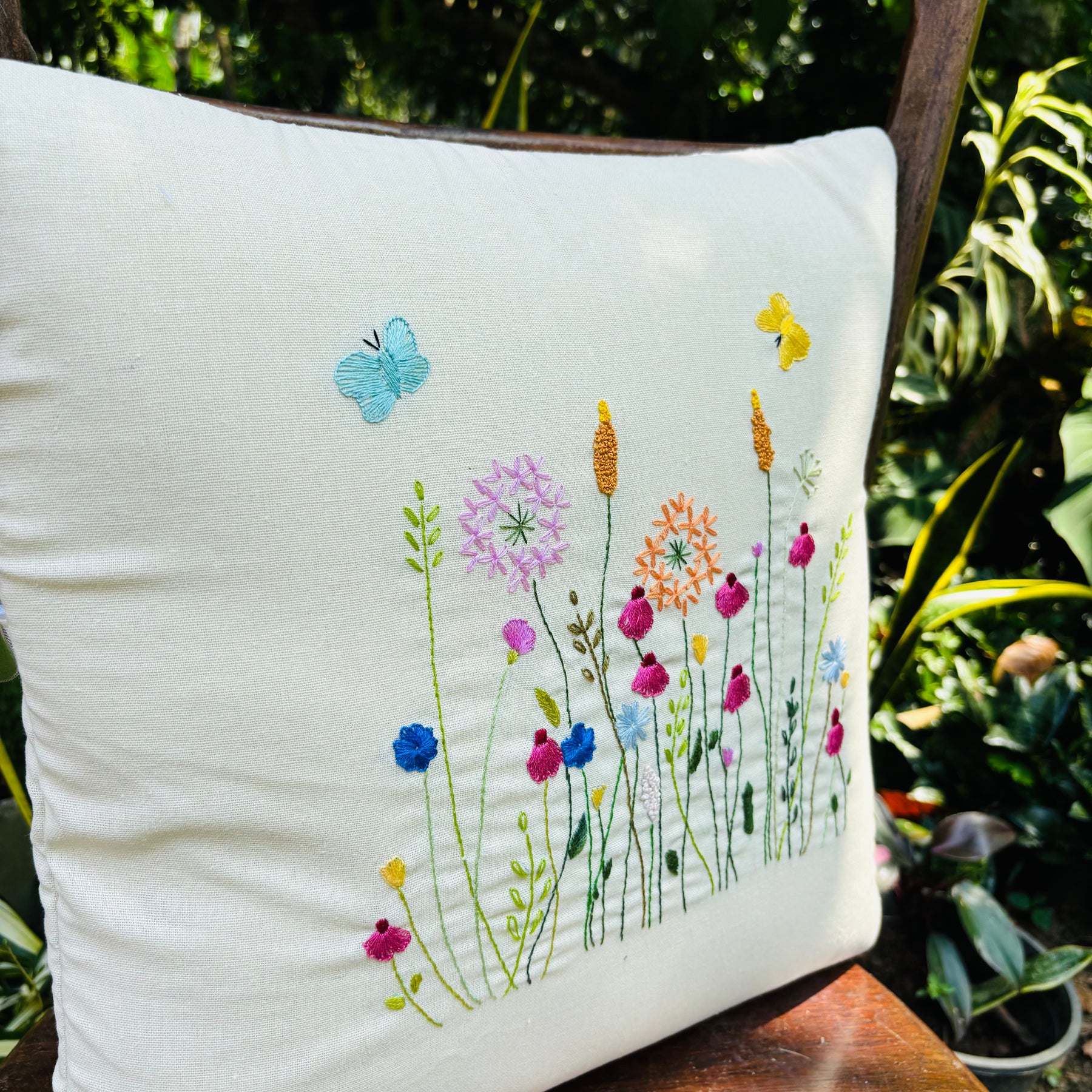 Wild Flower Embroidery Cushion Cover