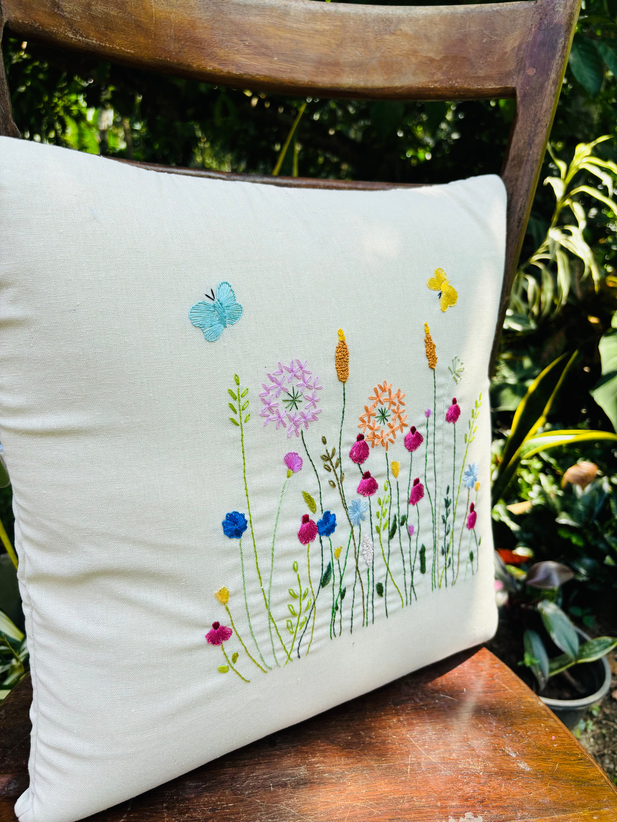 Wild Flower Embroidery Cushion Cover