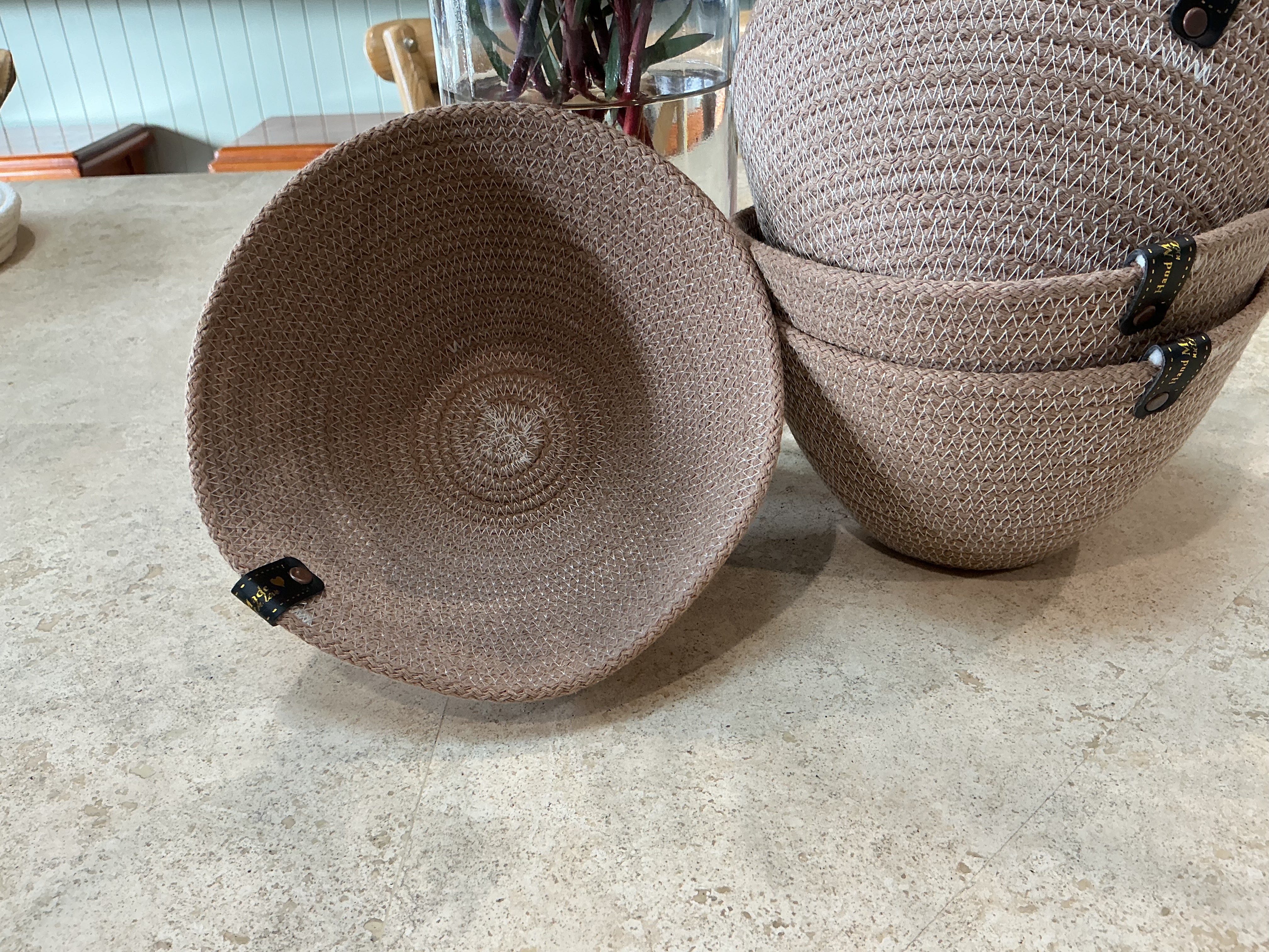Dainty taupe trinket basket, cotton rop