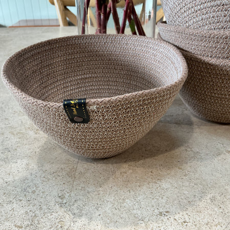 Dainty taupe trinket basket, cotton rop