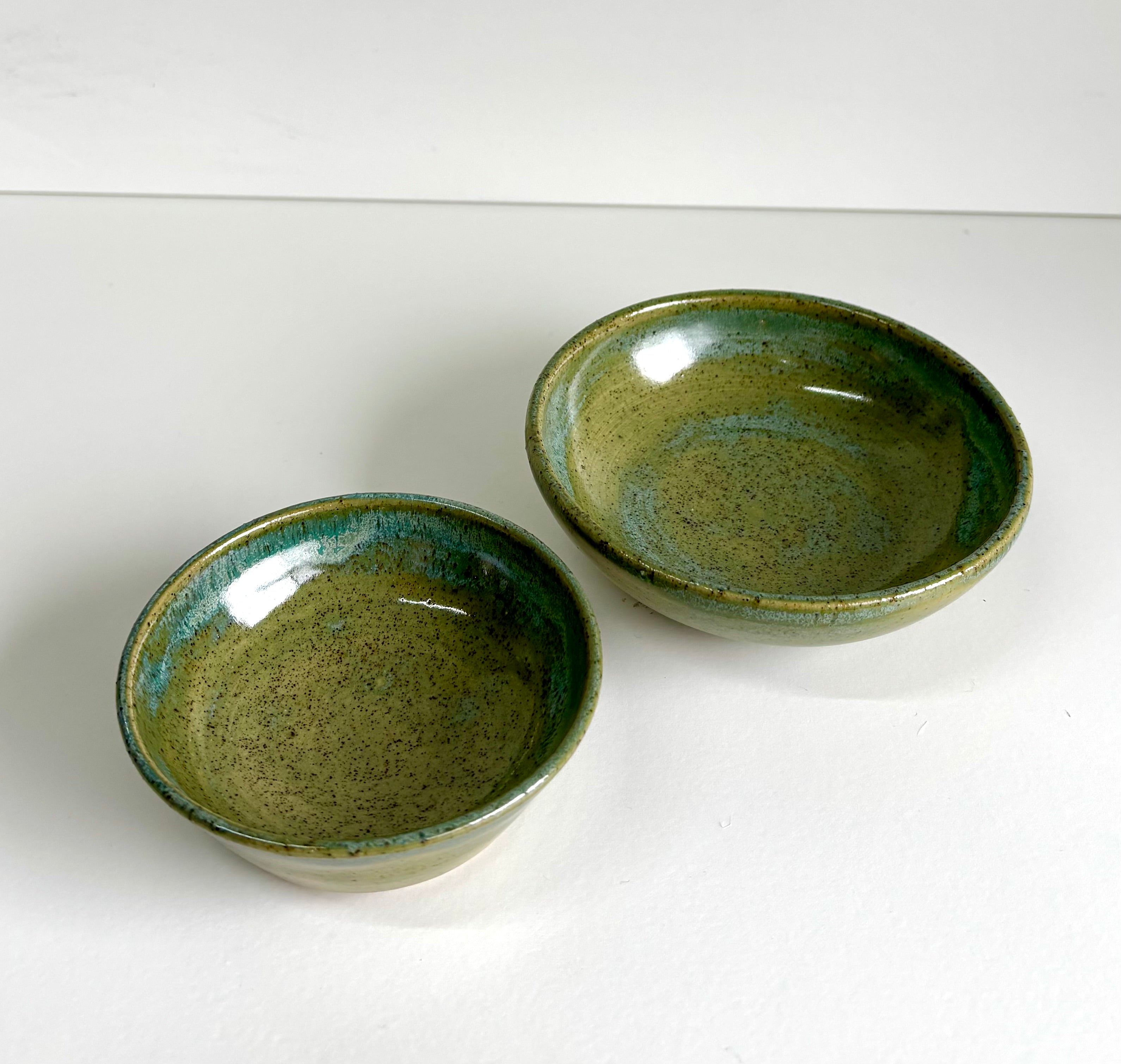 Ceramic Bowls Eucalypt Gloss Glaze on Tan Speckled Clay